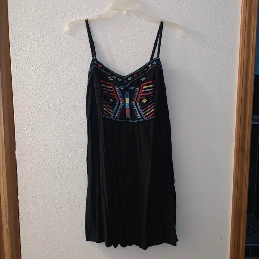 🌟Black dress with multi-colored design on top